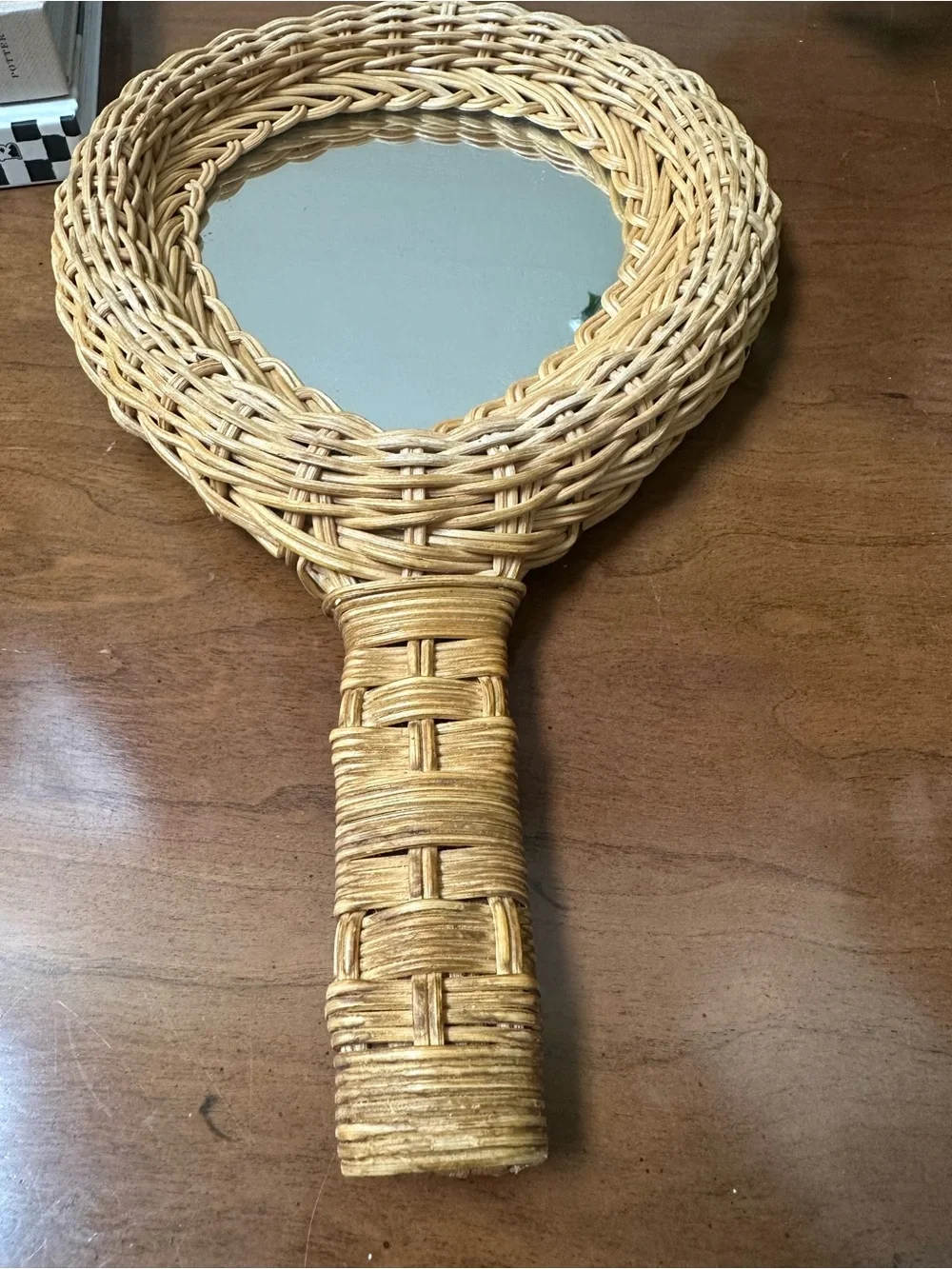 Vintage, Boho Woven Wicker Hand Mirror